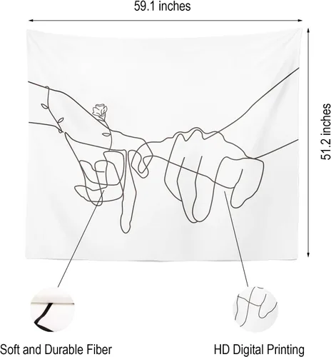 Miniatura 5 de Manicer Tapiz de promesa Pinky en blanco y negro, arte de pared de Jurar amor, línea de arte tomados de la mano, decoración de pared abstracta