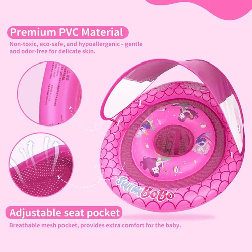 Miniatura 4 de Anillo flotador de piscina para bebé con toldo ajustable y asiento de seguridad para piscina de juguete para edades de 6 a 36 meses Rojo