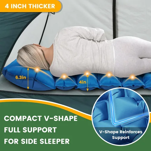 Miniatura 3 de Colchoneta de dormir para acampar para 2 personas, doble almohadilla de campamento con bomba de pie y almohada integrada, colchón de aire Azul