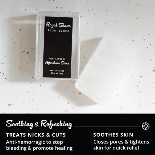 Miniatura 2 de ROYAL SHAVE Bloque de alumbre 100 % natural con estuche de viaje para hombres, piedra calmante para después del afeitado, alivia quemaduras