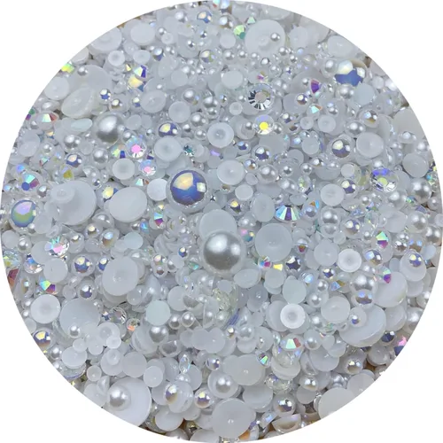 Miniatura 17 de Mezcla de perlas planas y diamantes de imitación, 2.16 oz de diamantes de imitación de resina semiredondas para manualidades, 0.116 in - 0.394 in