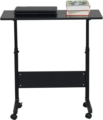 Miniatura 5 de Bandeja de TV de madera rodante, mesa ajustable para aperitivos con ruedas, escritorio portátil para computadora portátil junto al sofá, cama, mesa