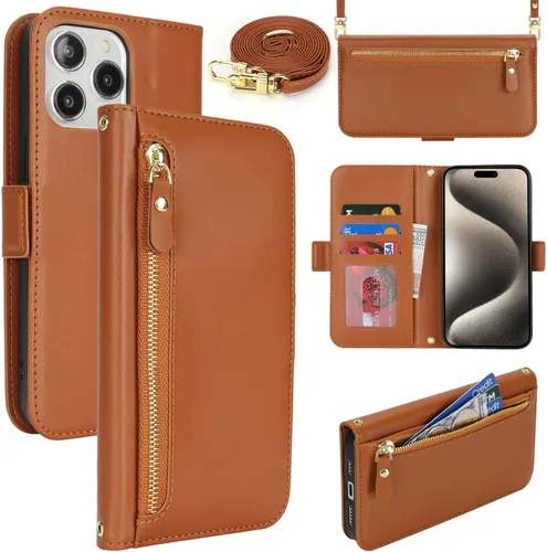 Miniatura 70 de Lipvina Funda tipo cartera para iPhone 12 Pro Max / 13 Pro Max para mujeres, bolsillo con cremallera, funda de teléfono de cuero PU con soporte