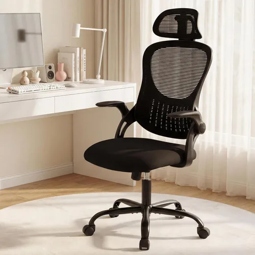 Miniatura 9 de Silla de escritorio de oficina, silla de trabajo ergonómica de malla con respaldo alto, silla de trabajo para oficina en casa, silla de escritorio