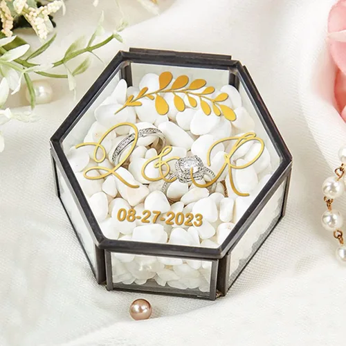 Miniatura 5 de Joyero de cristal vintage, caja de cristal hexagonal negra, caja de recuerdo para almacenamiento de anillos, aretes, baratijas, organizador de joyas