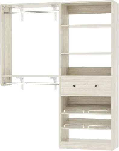 Miniatura 12 de [Sistema de armario de 10 pies] Juego de 2 organizadores de armario de madera de 120 pulgadas con 2 cajones, estante ajustable con 4 varillas