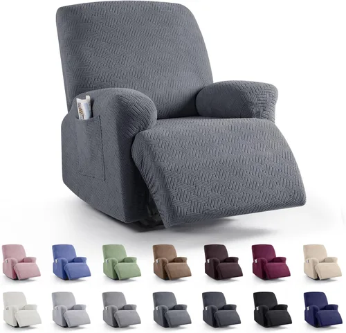 Miniatura 47 de KinCam Fundas para sillón reclinable, fundas elásticas para sillas reclinables, fundas para sofá reclinable de jacquard a rayas, protectores