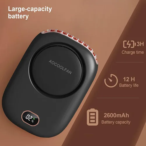 Miniatura 3 de AOCOOLFAN Ventilador de cuello portátil, mini ventilador de mano personal pequeño recargable por USB de 3 velocidades para niñas, niños y mujeres