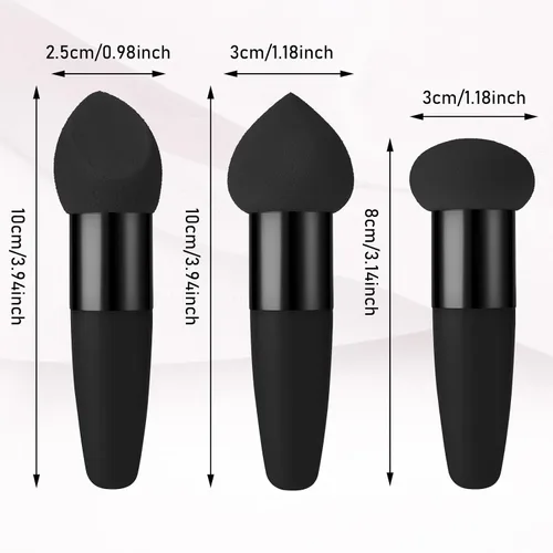 Miniatura 6 de Sibba Juego de 3 esponjas de maquillaje, corrector de base, soplo de mezcla con mango aplicador de cepillo en ángulo, embalaje portátil para cara