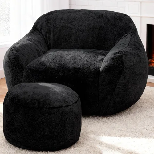 Miniatura 10 de Puf gigante para adultos, sillas grandes de espuma viscoelástica, sofá puff de gran tamaño con relleno, silla de lectura grande de piel sintética
