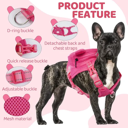 Miniatura 2 de Arnés para perro con mochila, arnés ajustable para perros pequeños y medianos, mochilas transpirables sin tirones para perros, para viajes, Cerdo