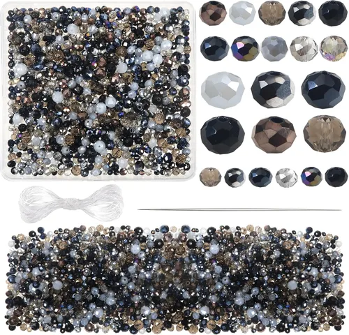 TOAOB - 1000 cuentas de cristal Briolette de 0.157 in, 0.236 in, 0.315 in, cuentas espaciadoras facetadas Rondelle, cuentas sueltas negras para