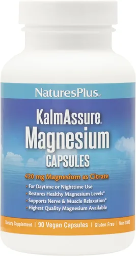 NaturesPlus Kalmassure Magnesio - 400 mg, 90 cápsulas veganas - Suplemento natural para aliviar el estrés, apoya la relajación nerviosa y muscular -