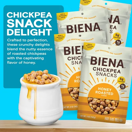 Miniatura 3 de BIENA Chickpea Snacks - Garbanzos tostados crujientes - Snacks ricos en fibra y proteína para adultos y niños - Paquete de 4, bolsas de 5 onzas
