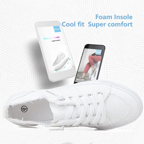 Miniatura 3 de Obtaom Play - Tenis de lona para mujer, color blanco deslavado y estampado de leopardo, sin cordones, a la moda
