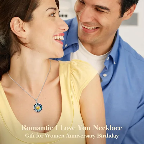 Miniatura 23 de Collares de cristal para mujer, regalos para aniversario de esposa, regalos de cumpleaños para mujeres, collar de zafiro azul con la frase "I Love