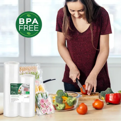 Miniatura 6 de Bonsenkitchen Bolsas de sellado de alimentos al vacío, 8 pulgadas x 50 pies y 11 pulgadas x 50 pies, rollos de bolsa de grado comercial sin BPA