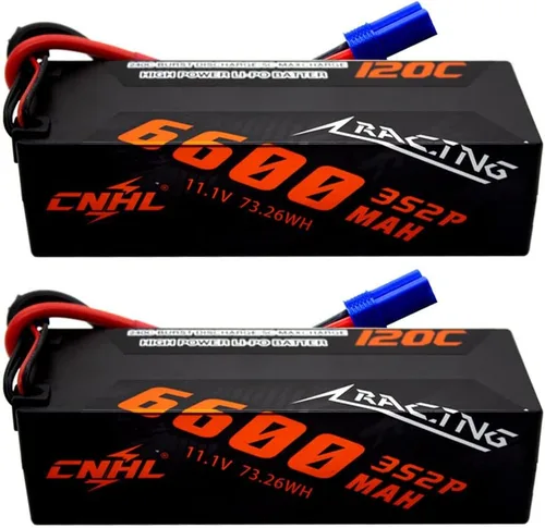CNHL 3S Lipo Battery 6600mAh Estuche rígido 120C 11.1V Batería RC con enchufe EC5 para 1/8 1/10 RC coche, camión, buggy barco (2 paquetes)