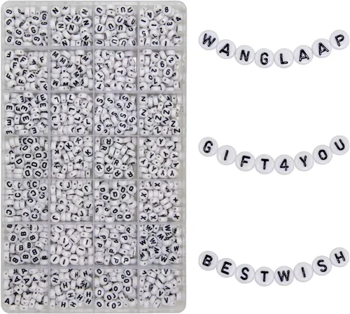 Juego de 1450 cuentas de letras redondas de acrílico de 0.16 x 0.27 pulgadas, cuentas de las letras del alfabeto de la A a la Z (vocales Blanco y