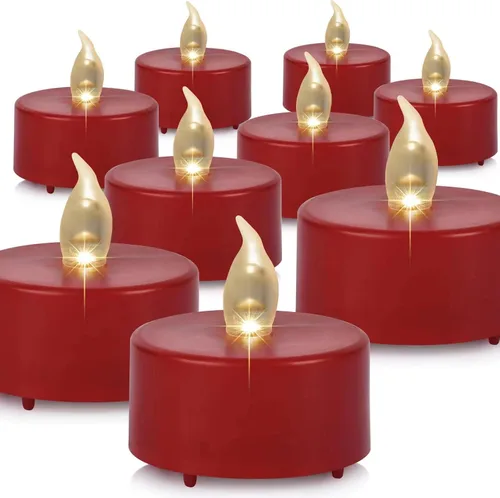 Velas de Té Sin Llama Paquete de 24 Velas LED Votivas Eléctricas que Funcionan con Batería Velas Falsas Parpadeo Realista y Más de 200 Horas de Rojo