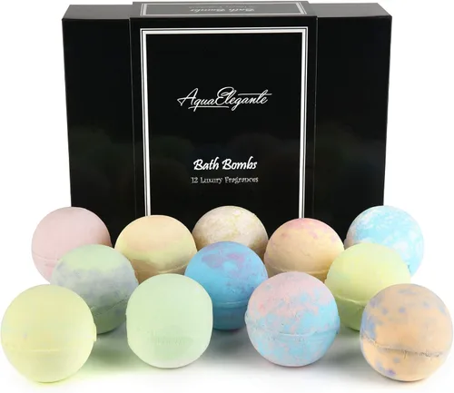 Aqua Elegante Bombas de baño de lujo para mujer, juego de 12 bombas de baño grandes con aceites esenciales, manteca de karité, aceite de coco, sin