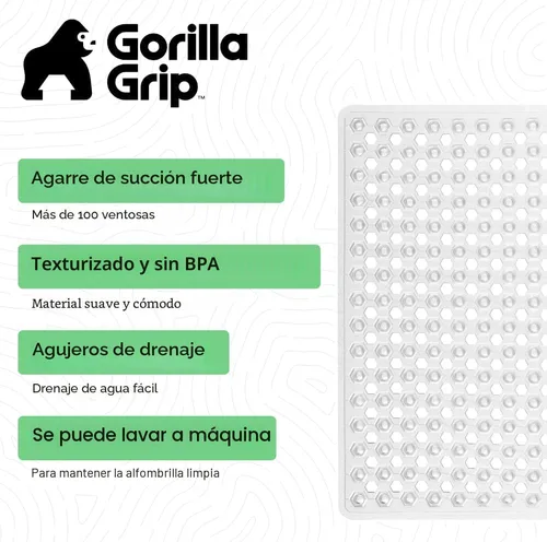 Miniatura 2 de GORILLA GRIP - Alfombrilla de ducha patentada cuadrada, pequeñas alfombrillas de bañera para duchas de pie con ventosas y agujeros de drenaje