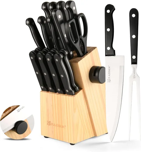 Miniatura 9 de Juego de cuchillos de cocina blancos de 15 piezas con piedra afiladora incorporada, asas ergonómicas de triple remache fijo, apto para lavavajillas