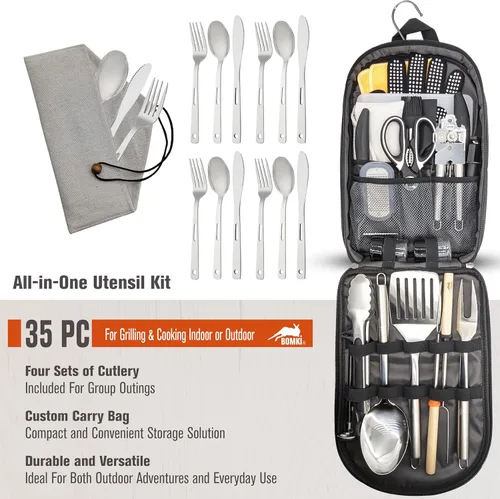 Miniatura 2 de BOMKI Juego de utensilios de cocina para asar y acampar al aire libre, barbacoa, juego de utensilios de cocina, accesorios de utensilios de cocina