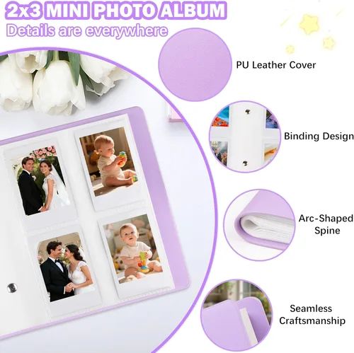 Miniatura 4 de Ruibytree Mini álbum de fotos con 256 bolsillos para cámara instantánea Fujifilm Instax Mini 12, 11, 9, 8+ 8, LiPlay, álbum de imágenes para Morado