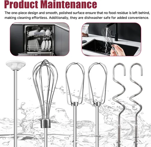 Miniatura 5 de Accesorios de batidor para batidora de mano para Kitchenaid, batidor, ganchos para amasar y varilla para mezclar líquidos, accesorios de acero