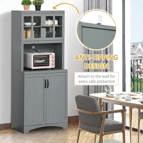 Miniatura 7 de HOMCOM Armario de cocina, gabinete de despensa de 70 pulgadas con puerta enmarcada de vidrio, armario de almacenamiento con estantes ajustables