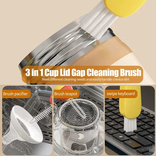 Miniatura 2 de 3 unids 3 en 1 taza tapa huecos cepillo de limpieza multifuncional botella cepillo de limpieza para botella de agua taza tapa hueco para huecos