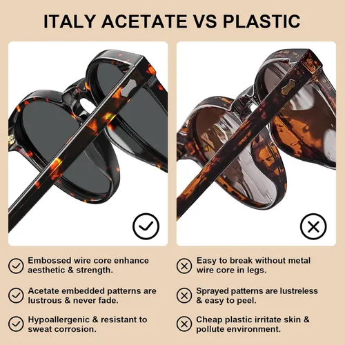 Miniatura 62 de CARFIA Gafas de sol polarizadas de acetato redondo para mujer, protección UV de cara pequeña con funda de cuero CA5288