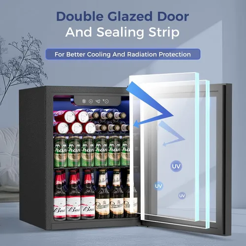 Miniatura 4 de Feelfunn - Refrigerador para bebidas con capacidad para 16 botellas y 68 latas, mini refrigerador con puerta de vidrio, para gaseosas, vino