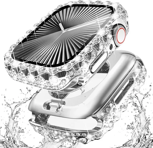 Miniatura 21 de Surace Estuche 2 en 1 impermeable brillante compatible con Apple Watch Series 9/8/7 de 45 mm, protector de pantalla, borde de encaje, diamante