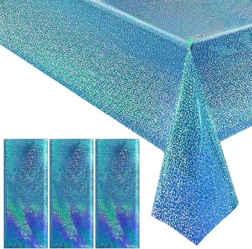 Miniatura 50 de 4 piezas de mantel de fiesta azul real holográfico de 40" x 108" con iridiscencia, mantel de plástico azul marino brillante para graduación, 4