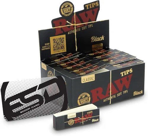 RAW Caja completa de puntas enrollables negras | 50 paquetes | 50 puntas por paquete | Prueba los terps con puntas negras finas clásicas