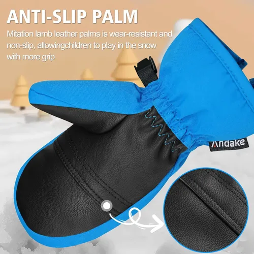 Miniatura 6 de Andake Guantes de esquí para niños, impermeables y transpirables, guantes de nieve cálidos de invierno para edades de 4 a 7 años, para bebés y niños
