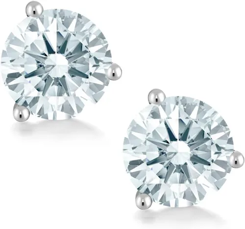 Miniatura 24 de Gem Stone King Aretes de oro de 14 quilates, 0.236 in, piedra natal redonda, Martini, 3 puntas, aretes de oro para mujer