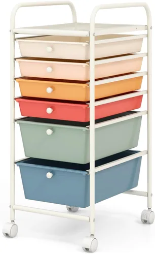 Miniatura 34 de COSTWAY Carrito de almacenamiento rodante con 4 cajones, carrito de almacenamiento de plástico y organizador con 4 cajones extraíbles, carrito