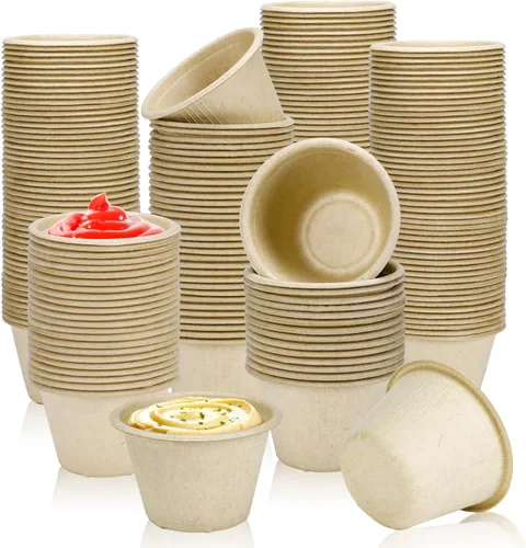 LeonBach Paquete de 150 unidades de 4oz Tazas de salsa de fibra de bagazo natural, tazones pequeños desechables de papel para sumergir compostables,
