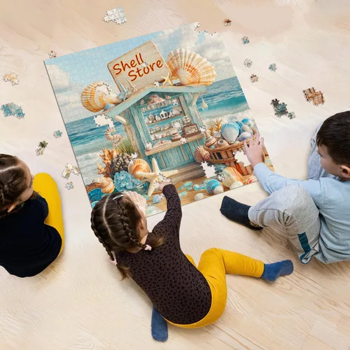 Miniatura 7 de Rompecabezas de conchas marinas para adultos de 1000 piezas, rompecabezas de arte de estrellas de mar de playa, rompecabezas desafiante del océano
