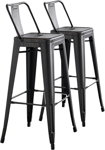 Miniatura 23 de AC Pacific Juego de 2 taburetes de metal de 24 pulgadas, estilo rústico campestre con respaldo bajo, construcción ligera y resistente, fácil NEGRO