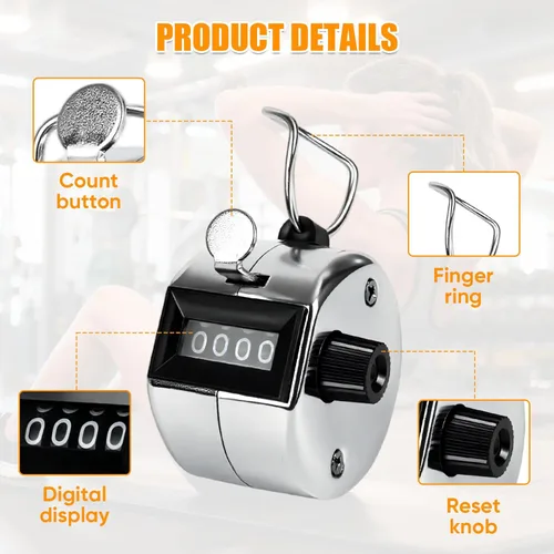 Miniatura 4 de Contador de Mano de Metal, Contador Clicker con Pantalla de 4 Dígitos, Contador Manual Mecánico para Contar, Golf, Béisbol, Tejido, Entrenamiento