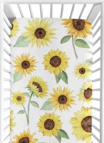 Sweet Jojo Designs Sábanas ajustables para cuna (girasol floral bohemio) para niñas, guardería, habitación de niños pequeños, tamaño estándar