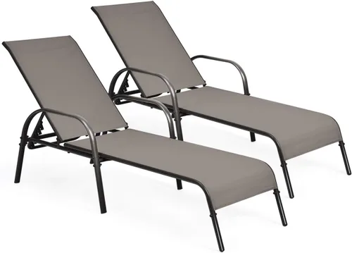 Miniatura 19 de Tangkula Sillón para exteriores, tumbona de patio con respaldo ajustable, sillón reclinable para piscina exterior con marco de acero resistente