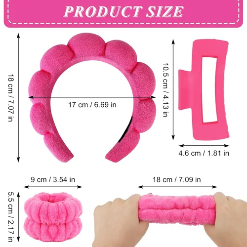 Miniatura 5 de Wecoe Juego de diadema y pulsera para el cuidado de la piel para el cuidado de la piel, pinzas para cabello grueso, esponja hinchada con burbujas