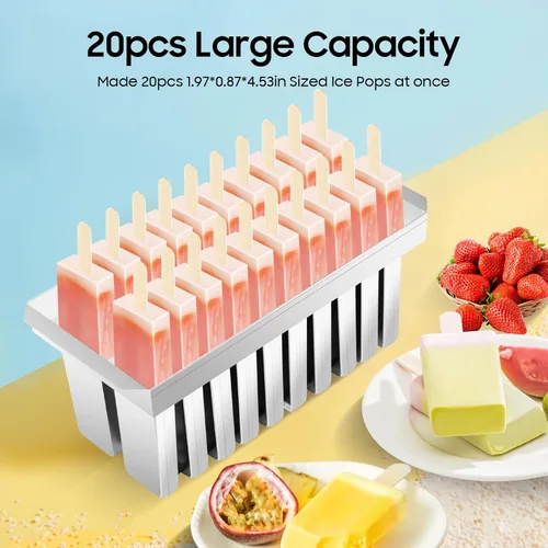 Miniatura 5 de Kit de moldes de paletas de hielo de acero inoxidable, moldes de acero inoxidable, soporte para palitos de helado de paletas de hielo + cepillo