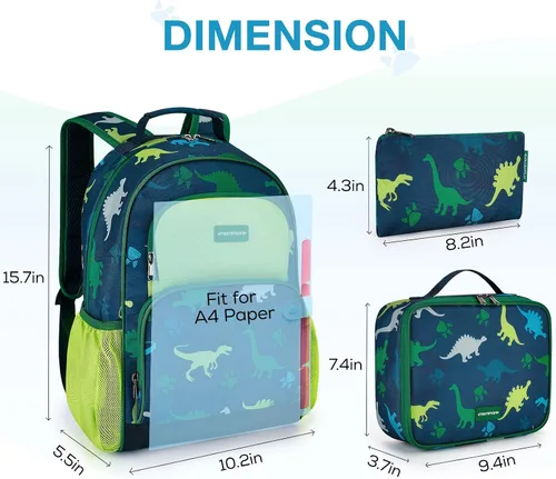 Miniatura 7 de Mommore - Juego de mochila para niños, mochila escolar ligera para niños, bolsa de libros primaria para estudiantes con correa para el pecho, 3