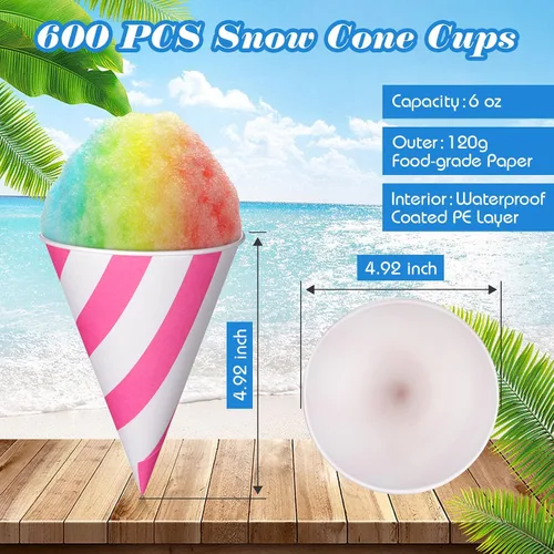 Miniatura 2 de Nuenen 600 vasos de cono de agua, conos de nieve, vasos de cono de papel desechables de 6 onzas, vasos de cono a prueba de fugas a granel
